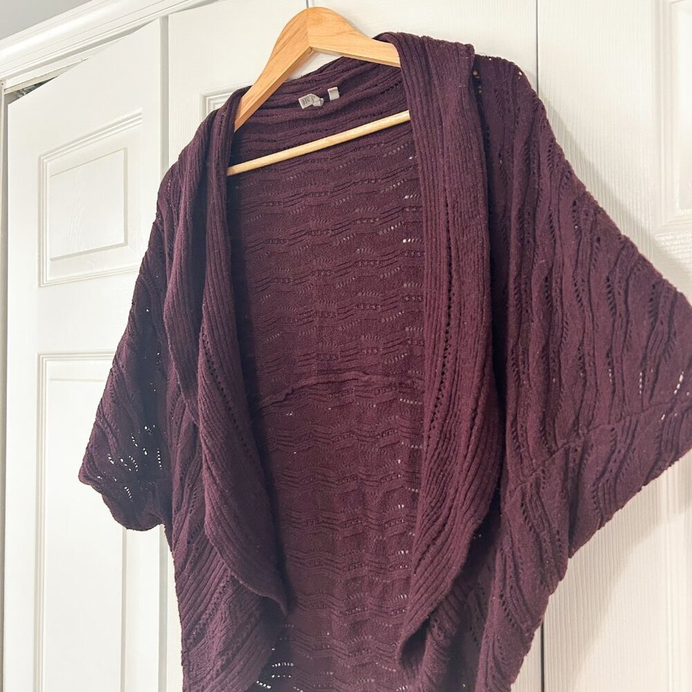 Caslon Open Front Knit Cardigan Burgundy Dolman Sleeve Cocoon Size S/M EUC - Picture 3 of 6